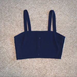 Blue w/ White Stripes Zip Up Crop Top